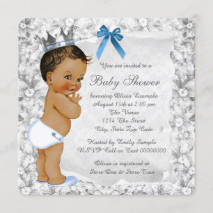 Vintage Ethnic Prince Blue und Gray Baby Dusche Einladung