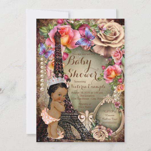 Vintage Ethnic Princess Paris Babydusche Einladung (Vorderseite)