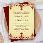 Vintage Ethnic Red Damask Indische Hochzeit Einladung<br><div class="desc">Erleben Sie die indische Hochzeit mit ihrem eleganten,  faszinierenden Damast-Design auf einem Vintagen Pergament-Hintergrund. Fügen Sie einfach Ihre Veranstaltungsdetails zu dieser einfach zu bedienenden Vorlage hinzu,  um sie zu einer einmaligen Einladung zu machen.</div>