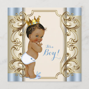 Vintage Ethnischer Prinz Blau und Gold Babyparty Einladung