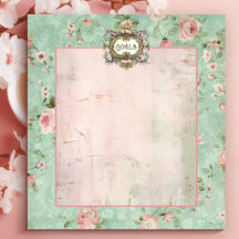 Vintage-Etikett Minze und rosa florale Ziele Notiz