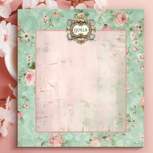 Vintage-Etikett Minze und rosa florale Ziele Notiz Notizblock