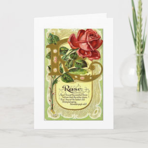 Vintage-Etikett - Rose Thinking Of You Grußkarte Karte