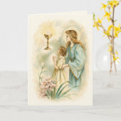 Vintage Eucharistic Devotion First Communion Karte (Gelbe Blume)