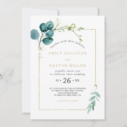 Vintage Eukalyptus-Hochzeit Einladung (Vorderseite)