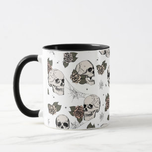 Vintage-Eukalyptus-Totenköpfe und Rosen Tasse