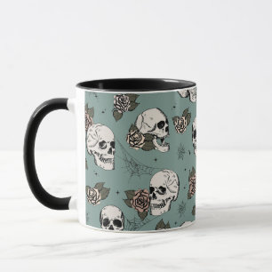 Vintage-Eukalyptus-Totenköpfe und Rosen Tasse