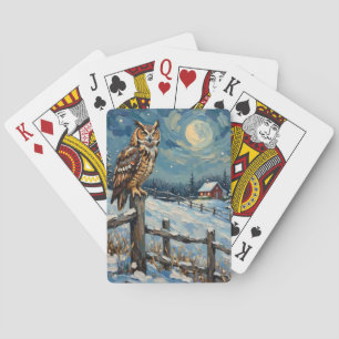Vintage Eule auf Zaun über gefrorenem Weihnachtsfe Spielkarten