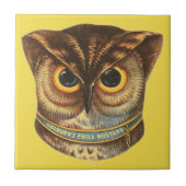 Vintage Eule-Illustrationswerbung gelb Fliese (Vorderseite)