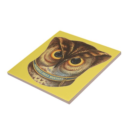 Vintage Eule-Illustrationswerbung gelb Fliese (Seite)