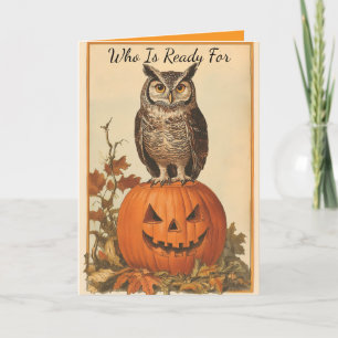 Vintage Eule mit Kürbis Halloween-Karte Feiertagskarte