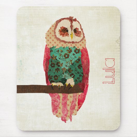 Vintage Eule Mousepad Rosa (Vorne)