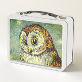 Vintage Eule niedliche Illustratoreneule aquamarin Metall Brotdose (Rückseite)