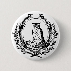 Vintage-Eule-und-Buch-Exlibris Button