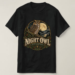 Vintage Eule unter Vollmond T-Shirt