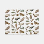 Vintage-Eulen-Aquarell-Waldmuster Fleecedecke (Vorderseite (Horizontal))