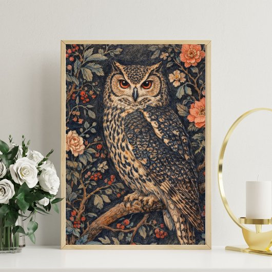 Vintage-Eulen-Blumen-Kunstposter | Waldvogel Poster