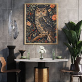Vintage-Eulen-Blumen-Kunstposter | Waldvogel Poster