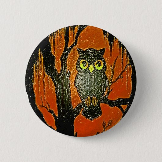 Vintage Eulen-Cartoon Kunst Button (Vorderseite)