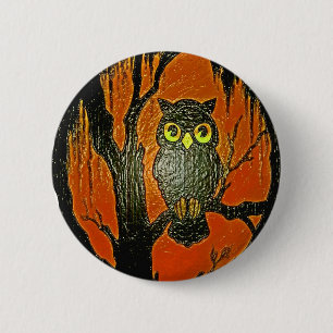 Vintage Eulen-Cartoon Kunst Button