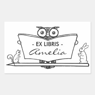 Vintage-Eulen-Ex-Libris-Bookplate Bibliotheksbuchp Rechteckiger Aufkleber