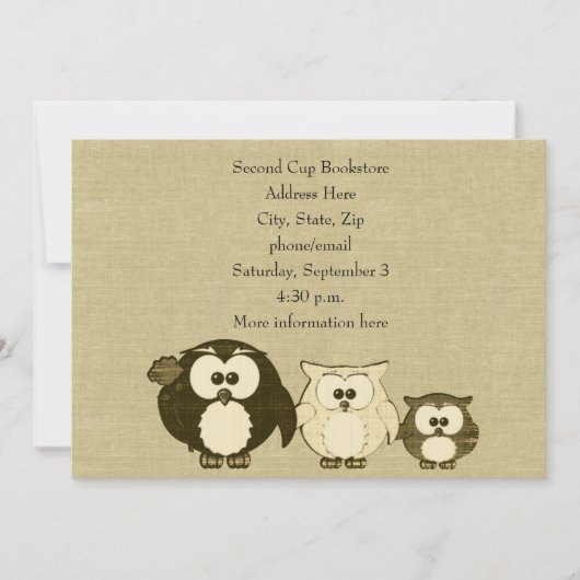 Vintage Eulen-Familien-Leinenblick-Party Einladung (Vorderseite)