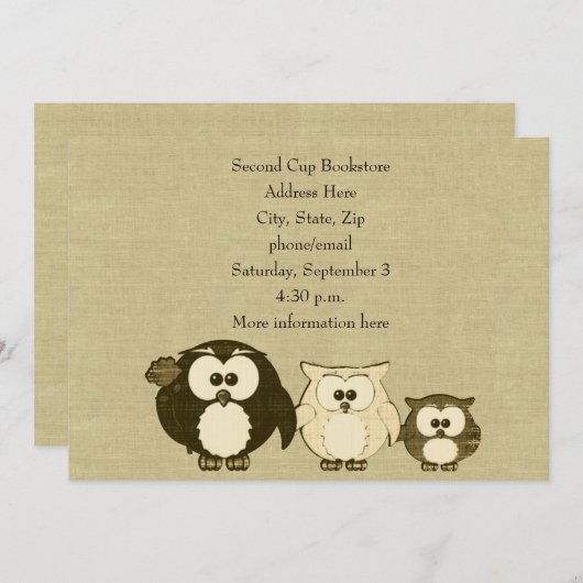 Vintage Eulen-Familien-Leinenblick-Party Einladung (Vorne/Hinten)