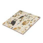 Vintage Eulen & Florales Botanisches Muster (2) Fliese (Seite)