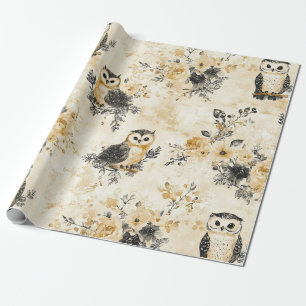 Vintage Eulen & Florales Botanisches Muster (8) Geschenkpapier