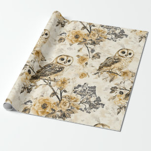 Vintage Eulen & Florales Botanisches Muster (9) Geschenkpapier
