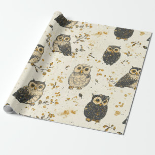 Vintage Eulen & Florales Botanisches Muster Geschenkpapier