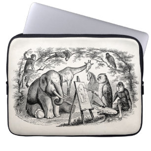 Vintage Eulen-Malerei-Elefant 1800s Laptopschutzhülle