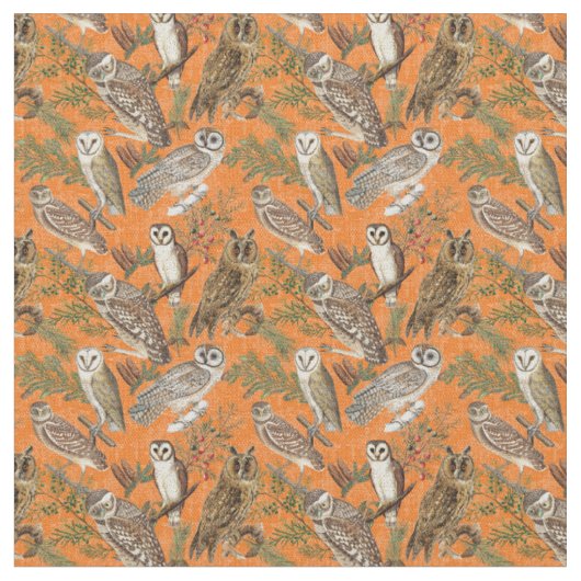 Vintage Eulen - Orange Stoff (Nahaufnahme)
