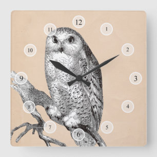 Vintage Eulen-Uhr Quadratische Wanduhr