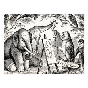 Vintage Eulenmalerei Elefant 1800er Jahre Dschunge Fotodruck