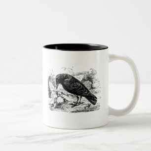Vintage europäische Aas-Krähen-Vogel-Krähen-Vö Zweifarbige Tasse
