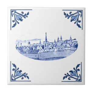 Vintage europäische Stadt Delft Blue & White Fliese