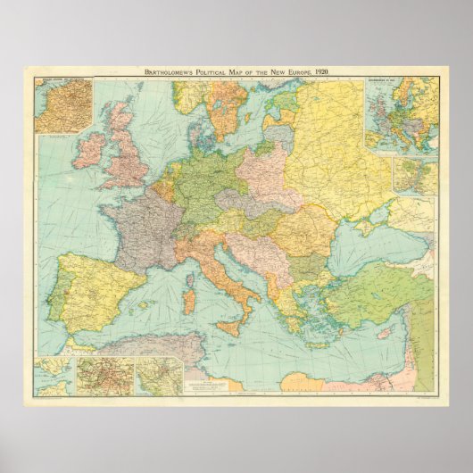 Vintage Europakarte (1920) Poster (Vorne)