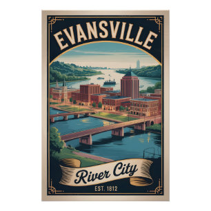 Vintage Evansville Indiana Retro-Reiseziel Poster