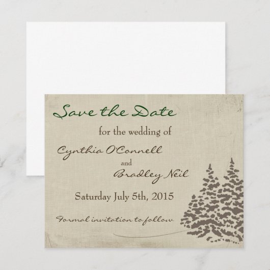 Vintage Evergreen Wedding Save the Date (Vorne/Hinten)