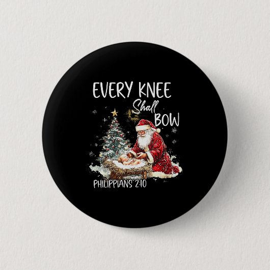 Vintage Every Knee Shall Bow Weihnachtsmann religi Button (Vorderseite)