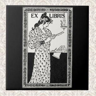 Vintage-Ex-Libris-Art-Nouveau-Bookplate-Literarisc Fliese