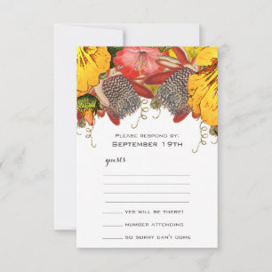 Vintage Exotik und Romantische Rote und Gelbe Blüt RSVP Karte
