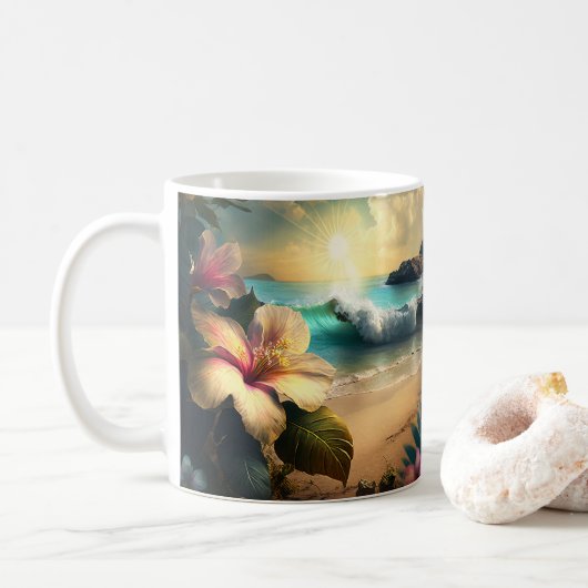 Vintage exotische hawaiianische Blume Kaffee Tasse (Mit Donut)