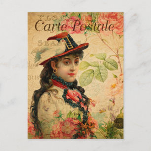 Vintage exotische Zigeunerin mit Hut und Taube Fra Postkarte