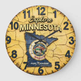Vintage Explore Minnesota Rustic Americana Home Große Wanduhr