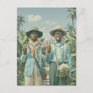 Vintage Explorer Kinder im tropischen Garten Postkarte