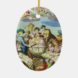 Vintage Explorer mit antiker Globe-Karte, 1542 Keramikornament