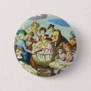 Vintage Explorers with Antique Globe Map, 1542 Button