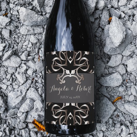 Vintage Extravagante Bronze Barock Hochzeit Weinetikett